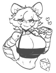 animal_ears big_breasts cheese huge_breasts impossible_clothes impossible_fit large_breasts monochrome mouse mouse_ears mouse_girl prosthetic prosthetic_arm prosthetic_limb rat rat_ears rat_girl robotic_arm short_hair sketch tight_clothing tight_fit voidsenight