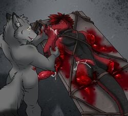 2boys aggrobadger amputation amputee anthro blood canine cum dismemberment dragon foot_fetish foot_lick fur furry furx_(character) gay genital_slit gore guro knot knot_in_sheath male mammal multiple_boys penis sheath slit snuff tapering_penis wolf