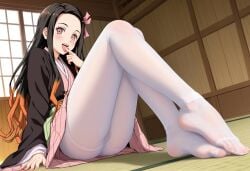 1girls ai_generated cute demon_slayer female female_only foot_fetish foot_focus foot_play kamado_nezuko pantyhose solo