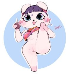 absurd_res animal_crossing anthro bear breasts clothing female genitals hi_res mammal nintendo pekoe_(animal_crossing) pinup pose pussy solo