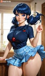 1girls ai_generated bare_arms bare_legs bare_thighs blue_eyes blue_hair disney disney_channel eyebrows eyelashes eyeliner eyeshadow hi_res ladybug_(character) large_ass large_breasts long_hair looking_at_viewer marinette_cheng marinette_dupain-cheng miraculous:_tales_of_ladybug_and_cat_noir miraculous_ladybug necklace skirt skirt_lift smiling solo solo_female solo_focus standing t-shirt thick_thighs twintails waifufamily