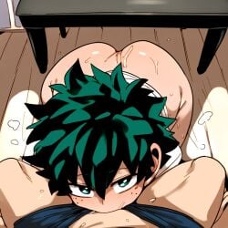 2boys ai_generated ass blowjob fellas fellatio femboy from_above gay green_hair izuku_midoriya midoriya_izuku my_hero_academia novelai oral pov trap yaoi