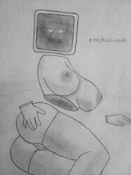 alternate_version_available big_ass big_breasts dreadshot kioline robot robot_girl sketch tv_head zenny_(dreadshot)