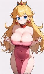 1girl 1girls aegis_elysium ai_art ai_generated blonde_hair blue_eyes blush blushing_at_viewer breasts cleavage collar collarbone crown earrings female female_focus gem grabbing hair_ornament headpiece highres holding huge_breasts jewelry large_breasts lingerie long_hair looking_at_viewer lying navel nintendo patreon patreon_username peach princess princess_peach simple_background smile solo solo_focus standing super_mario_bros. super_mario_galaxy thick_breasts thick_thighs thighs tiara undressing very_long_hair white_background