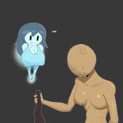 1futa 1girls bab_(shojs) bald blue_skin boobs_bigger_than_head breasts cock_bigger_than_head futanari ghost ghost_girl huge_cock megamor no_face spooky's_house_of_jump_scares spooky_(shojs)