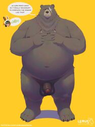 2025 absurd_res anthro anthro_focus areola balls bangboo barazoku bear belly belly_overhang ben_bigger big_belly claws dialogue duo english_text eous_(zenless_zone_zero) flaccid foreskin front_view frown fur genitals gesture glans hand_gesture heart_symbol hi_res huge_belly humanoid_genitalia humanoid_penis kerchief lemusuniverse machine male male_focus male_only mammal mihoyo moobs navel nipples nude overweight overweight_anthro overweight_male penis plantigrade robot scar shadow simple_background solo_focus standing text thick_arms thick_thighs thumbs_up tuft unretracted_foreskin urethra url watermark yellow_background zenless_zone_zero