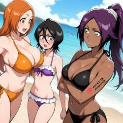 ahegao_ai ai_generated bleach bleach:_the_thousand-year_blood_war inoue_orihime inoue_orihime kuchiki_rukia kuchiki_rukia shihouin_yoruichi