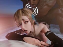 3d ahe_gao asuna_(blue_archive) blacked blonde_hair blue_archive blue_eyes dark-skinned_male domination eyes_rolling_back gloves interracial latex latex_gloves light-skinned_female stockings submissive submissive_female tongue_out woudlwonker819