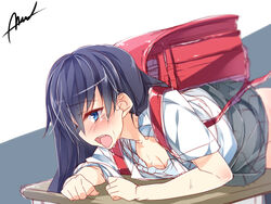 asashio_(kantai_collection) backpack bag bent_over black_hair blue_eyes female kantai_collection long_hair mtu_(orewamuzituda) open_mouth out-of-frame_censoring randoseru school_uniform sex signature skirt solo tears