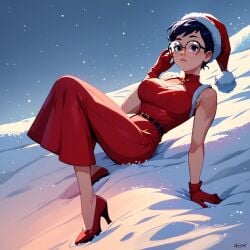 1girls ai_generated belt breasts breasts carmen_sandiego_(2019) carmen_sandiego_(franchise) dress female female female_focus female_only glasses hat high_heels julia_argent julia_argent_(carmen_sandiego) red_dress red_gloves red_headwear santa_costume santa_hat short_hair snow snowing snowy_background solo solo_female solo_focus winter zupern0va_(manipper)