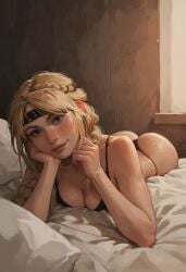 1girls ai_generated ass ass ass_focus ass_up astrid_hofferson bed bed_sheet bedding bedroom bedroom_background bedroom_setting bedsheets black_bra black_panties black_underwear blonde_female blonde_hair blonde_hair blonde_hair_female blue_eyes bra braid braided_hair braids breast breasts breasts cleavage curvaceous curvaceous_body curves curvy curvy_body curvy_female curvy_figure dreamworks exposed_ass exposed_breast exposed_breasts exposed_butt female female female_only heroineshowcase hourglass_figure how_to_train_your_dragon inner_sideboob light-skinned_female light_skin lying lying_down lying_on_bed lying_on_stomach mostly_nude mostly_nude_female panties partially_clothed partially_clothed_female seductive seductive_eyes seductive_gaze seductive_look seductive_mouth seductive_pose sideboob solo solo_female underwear voluptuous voluptuous_female