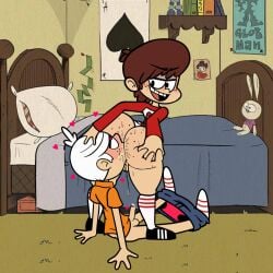 2boys big_ass big_butt brother brother/brother brown_hair incest jokro lincoln_loud lynn_loud nickelodeon rimming rimming_male rule_63 saliva saliva_on_anus short_hair the_loud_house white_hair