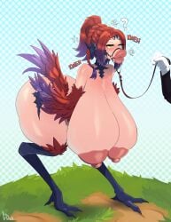 absurd_res au_ra avian big_breasts bimbocobo bodily_fluids breasts chocobo drooling female final_fantasy final_fantasy_xiv grimmy hi_res huge_breasts humanoid hybrid implied_transformation intelligence_loss looking_pleasured not_furry saliva scalie solo solo_focus square_enix thick_thighs transformation