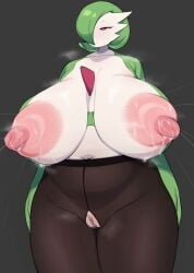 cham22 edit female gardevoir huge_breasts lactating milk pantyhose pokemon pokemon_(species) solo stockings