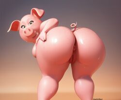 ai_generated anthro anthro_only ass bent_over darkeffect female female_only looking_back pig pig_ears pig_girl pig_nose pink_body pink_skin rosita_(sing) simple_background sing_(movie) solo solo_focus wide_hips