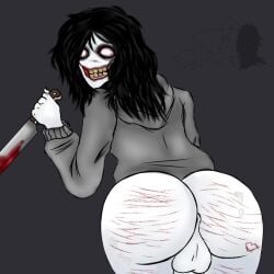 bent_over black_hair blood bottomless creepypasta jeff_the_killer scars self_harm_scars