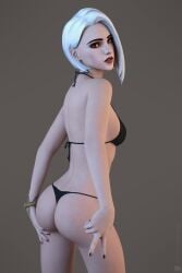 1girls 3d 3d_model american ashe_(overwatch) black_fingernails black_swimwear blizzard_entertainment bracelet brown_background bubble_ass bubble_butt caucasian caucasian_female cg cg_art cgi cgi_girl elizabeth_caledonia_ashe female female_only fit fit_female looking_at_viewer medium_breasts medium_hair missally overwatch overwatch_2 red_eyes red_lips red_lipstick seductive seductive_body seductive_look slim slim_female slim_girl standing swimwear tattoo tattoo_on_arm tattooed tattooed_arm tattooed_female touching_butt white_hair