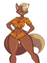 1girls 2025 5_fingers anthro bedroom_eyes belly_button big_breasts blonde_female blonde_fur blonde_hair breasts brown_body brown_fur bucky_o'hare_(series) canid canine canis cleavage curvaceous curvaceous_female curvaceous_figure curvy curvy_female curvy_figure digital_art digital_drawing_(artwork) digital_media digital_media_(artwork) dipstick_tail female fluffy_tail fox fur furry green_eyes hair_covering_eye hands_on_hips hourglass_figure lipstick long_tail looking_at_viewer mammal mastergodai mimi_lafloo navel orange_pants orange_shirt pants partially_clothed partially_clothed_female png seductive seductive_look seductive_smile shirt shorts skimpy skimpy_clothes skimpy_shorts smile smiling smiling_at_viewer solo tail thick_thighs tied_shirt transparent_background transparent_png voluptuous voluptuous_female wide_hips