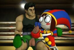 1boy 1girls 2025 3d 3d_(artwork) boxers boxing_gloves crossover duo eastern_and_western_character female glitch_productions horn little_mac male masturbation muscular muscular_male nintendo penis pomni pomni_(the_amazing_digital_circus) sex testicles the_amazing_digital_circus