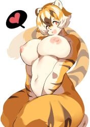 aspirindabaitu big_breasts breasts cleavage feline female furry heart huge_breasts nipples slightly_chubby tagme thick_thighs tiger tiger_girl wide_hips