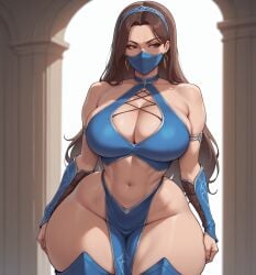 1girls ai_generated big_breasts brown_eyes brown_hair cleavage curvaceous curvy_female earrings face_mask female female_only headwear hourglass_figure kitana large_breasts light-skinned_female light_skin loincloth long_hair mortal_kombat mortal_kombat_(2011) netherrealm_studios princess smogai solo standing thick thick_thighs voluptuous voluptuous_female wide_hips