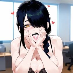 1girls after_fellatio ai_generated ass big_breasts black_hair black_lingerie chainsaw_man cum cum_in_mouth female female_focus hair_between_eyes hips huge_ass huge_breasts large_breasts lingerie nayuta_(chainsaw_man) open_mouth thick_ass thick_thighs thighs wide_hips yellow_eyes