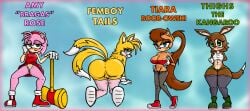 1boy abs amy_rose anthro blush cameltoe clothed femboy flat_chest furry huge_ass huge_breasts kangaroo leyendasyvideojuegos multiple_girls pubes pubic_hair rangugamer sonic_(series) super_jueves superjueves tails tails_the_fox thick_thighs thighhighs thighs thighs_the_kangaroo thong tiara_boobowski tomgirl