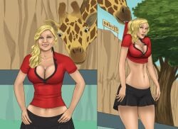 blonde_hair female_pred feral_pred giraffe human_prey imminent_vore kneehighs laptop456 skirt vore zoo