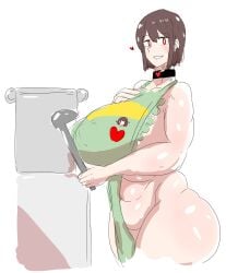 925kyohei abs apron apron_only brown_hair chara choker cooking earrings huge_ass huge_breasts kunaboto_(style) red_eyes short_hair undertale undertale_(series) venus_body voluptuous voluptuous_female