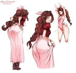 1girls aerith_gainsborough ass ass big_ass big_butt blue_eyes brown_hair brown_hair brunette_hair bunny_ears bunny_tail bunnysuit clothed female female_only final_fantasy final_fantasy_vii fully_clothed green large_ass large_butt minacream playboy_bunny sketch sketch_page tagme teal_eyes