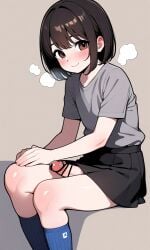 ai_generated black_hair blue_socks blush brown_eyes dick femboy medium_penis penis shoes staspivo