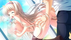 against_glass blonde_hair breasts censored closed_eyes female game_cg glass headband horns julia_lin_road long_hair magical_marriage_lunatics!! moonstone nipples nude penis yamakaze_ran