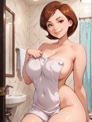 ai_generated big_ass big_breasts big_butt breasts cartoon cartoon_character cartoon_milf cartoon_mom elastigirl female helen_parr indoors mature_female mature_woman milf mommy mother naked naked_female robotkesh seductive shower solo solo_female teasing the_incredibles thick_thighs towel towel_only wide_hips