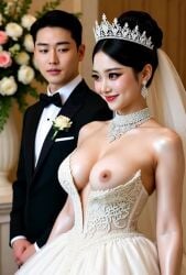 1boy 1girls ai_generated animated asian big_breasts breasts bride dress exhibitionism female flashing male medium_breasts nipples one_breast_out public public_nudity realistic tagme topless video wedding_dress