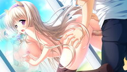 against_glass blonde_hair breasts censored female game_cg glass headband horns julia_lin_road long_hair magical_marriage_lunatics!! moonstone nipples nude penis purple_eyes yamakaze_ran