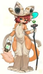 1boy anthro arcadius0505 embarrassed femboy fur furry holding holding_staff lantern magic_staff male mammal orange_fur otoko_no_ko red_panda small_bulge solo staff thick_hips thick_thighs tight_clothing trap white_dress white_gloves white_robe wide_hips wizard
