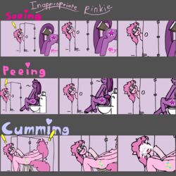 animal_genitalia anthro book comic cum cum_on_face english_text equine foxfoxplz friendship_is_magic hair horn horse humor inside mammal my_little_pony orgasm peeing penis pinkie_pie_(mlp) pony purple_hair raised_tail self_facial straight_hair text toilet tongue tongue_out twilight_sparkle_(mlp) unicorn urine voyeur