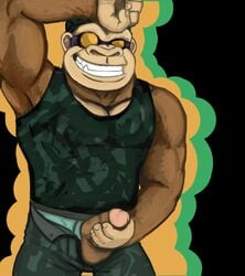 1boy armpits balls biceps briefs camo circumcised clothing donkey_kong donkey_kong_(series) eyewear funky_kong goggles gorilla male male_only mammal muscles penis primate smile solo spectral-bat underwear