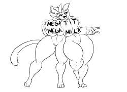2018 anthro big_breasts bite biting_lip black_sclera bottomless breast_grab breast_squish breasts breasts_frottage character_request claws clothed clothing digital_drawing_(artwork) digital_media_(artwork) dragon duo eyebrows felid feline female genitals gesture hair hand_gesture hand_on_breast head_tuft hi_res horn huge_breasts jou kaboozle long_tail looking_at mammal markings monochrome mythological_creature mythological_scalie mythology open_mouth raised_leg scalie squish tail text text_on_clothing thick_thighs toe_claws tuft v_sign vulva wide_hips yaojou