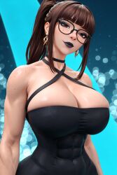 1girls 3d 3d_(artwork) abs ai ai_generated bangs big_ass big_breasts black_dress black_lips black_lipstick blunt_bangs breasts brown_hair busty choker cleavage cleavage_cutout cleavage_window dress female freckles glasses goth goth_girl goth_makeup goth_mommy halter_dress halter_top halterneck hi_res high_resolution highres huge_breasts madz_(oc) muscle_mommy muscles muscular muscular_female plump_lips ponytail radnsad simple_background skin_tight slim_thick solo solo_female solo_focus thick thick_ass thick_legs thick_thighs tight_clothing toned toned_body toned_female