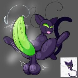 1boy 2d absurd_res anthro balls big_balls big_penis cat_ears cat_tail green_eyes green_penis grey_background kwami male male_only miraculous_ladybug penis plagg plagg_(miraculous_ladybug) reference_image silly_face solo spread_legs tagme