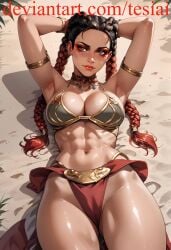 ai_generated apex_legends big_breasts braided_hair braided_twintails breasts cameltoe cosplay dark-skinned_female dark_skin loba_(apex_legends) princess_leia_organa_(cosplay) slave_bikini slave_leia slave_leia_(cosplay) star_wars tesiai thick_thighs