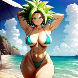 1girls ai_generated ass beach big_ass bikini dragon_ball dragon_ball_super kefla male/female