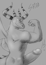 anthro big_penis demon flexing_muscles genitals horn lewd_catto male penis satan_(helluva_boss) sketchy solo