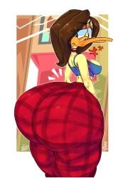 1girls 2024 2d 2d_(artwork) 2d_artwork anthro ass ass_bigger_than_head avian big_ass big_butt bird brown_hair bubble_ass bubble_butt clothed clothed_female crop_top digital_art digital_drawing_(artwork) digital_media_(artwork) duck duck_girl furry furry_female looking_back looney_tunes midriff pants reddmasc solo tagme the_looney_tunes_show tina_russo warner_bros warner_brothers yellow_feathers