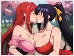 2females 2girls 2women ai_generated akeno_himejima girl_on_girl high_school_dxd lesbian_couple lesbian_kiss lesbian_sex rias_gremory yuri yuri yuri