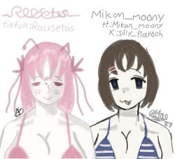 amarincy bikini breasts brown brown_hair collaboration female female_only girl(oc) jane(oc) jellyfish moe_arstyle no_visible_nipples oc pale_skin pink_hair smile the two_girls