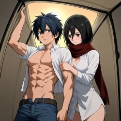 ai_generated attack_on_titan crossover fairy_tail gray_fullbuster mikasa_ackerman partially_clothed