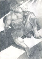 abs arjuna balls biceps caprine horn male male_only mammal muscles pecs penis presenting ram sheath smoke smoking solo