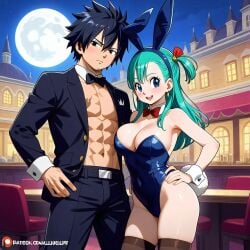 ai_generated bulma_briefs bunny_girl crossover dragon_ball fairy_tail gray_fullbuster sexy_clothing